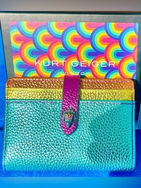 Kurt Geiger NWT Leather Wallet Multicolor Crystals/Bird Head Snap Closure/Boxed